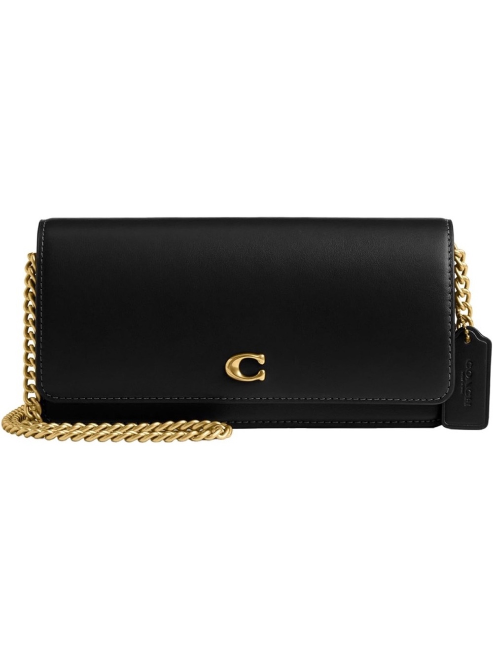 Coach Black Evie Leather Clutch with Gold Chain - New